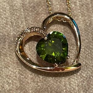 Gold Plated Green Peridot Heart Austrian Crystal Pendant Necklace
